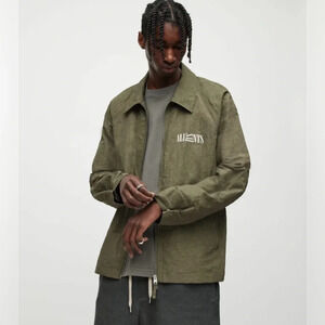 ALL SAINTS Sz S Breaker  Olive Green Linen Blend Streetwear Oversized Jacket